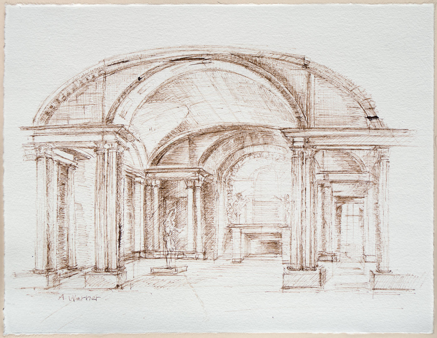 Dessin-architecture_encre_plume_paris_Louvre_Aga_Werner-artiste contemporaine