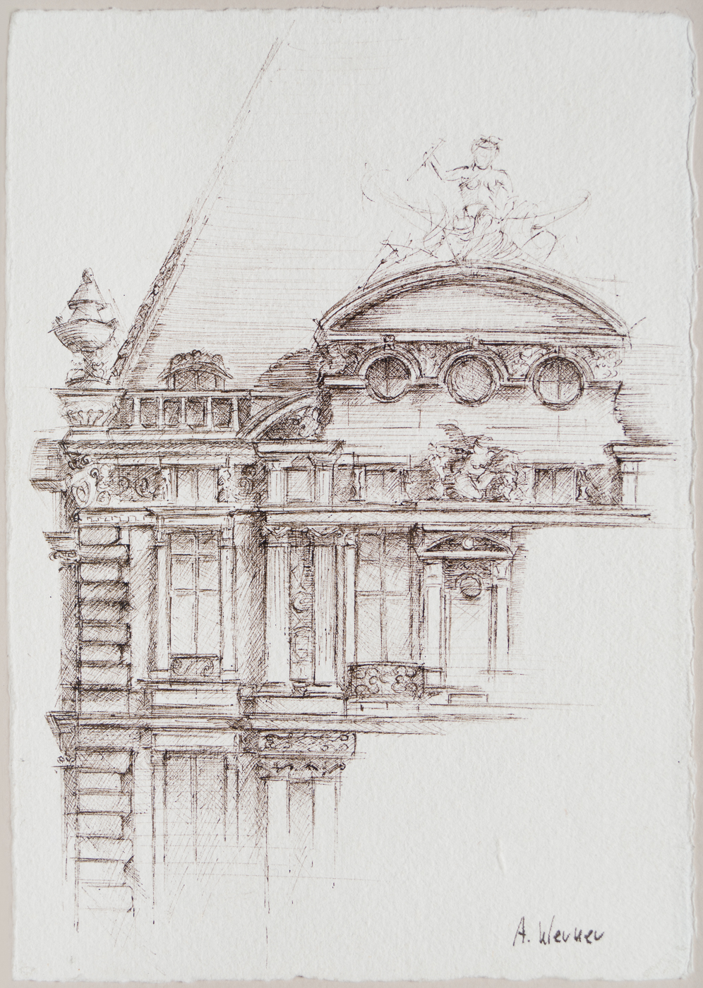 Dessin-architecture_encre_plume_paris_Louvre_Aga_werner-illustration-dessinateur-artiste-contemporaine-Aga Werner